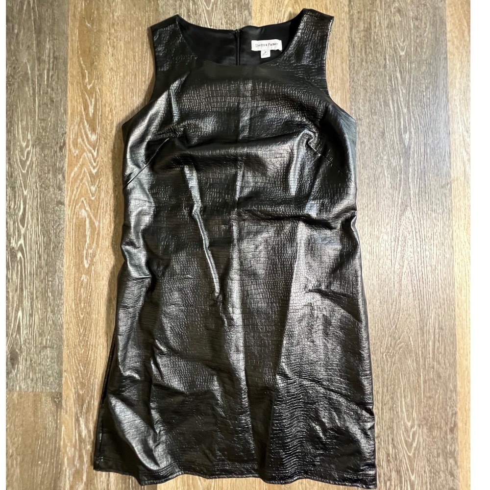 Shelby & Palmer Dress Women 8 Black Croc Embossed Sleeveless Faux Leather Mini